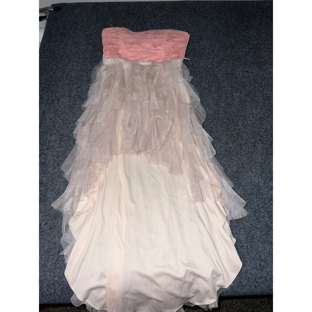 Teeze Me Pink Cream Glitter Tulle High-Low Formal Dress Size 9 H478021A